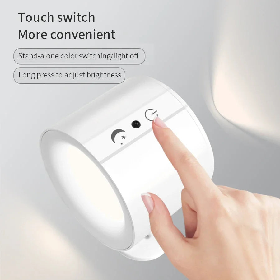 LED Wall Sconces with Touch Control, Double-Head Design, 360° Rotatable, 3-Color Options, Wireless Night Lights for Bedroom
