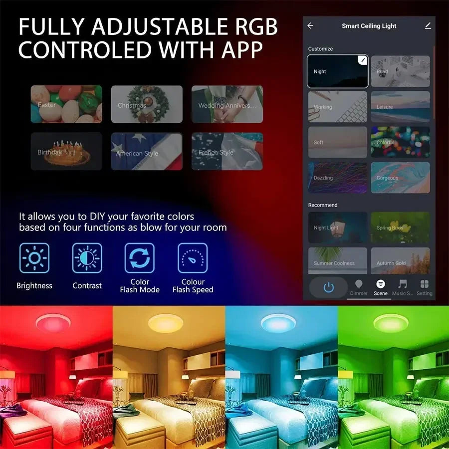 Tuya Smart Wifi LED Ceiling Light 220V APP Connection Wireless Switch Voice Control Comfortable Home Room Bathroom Lighting