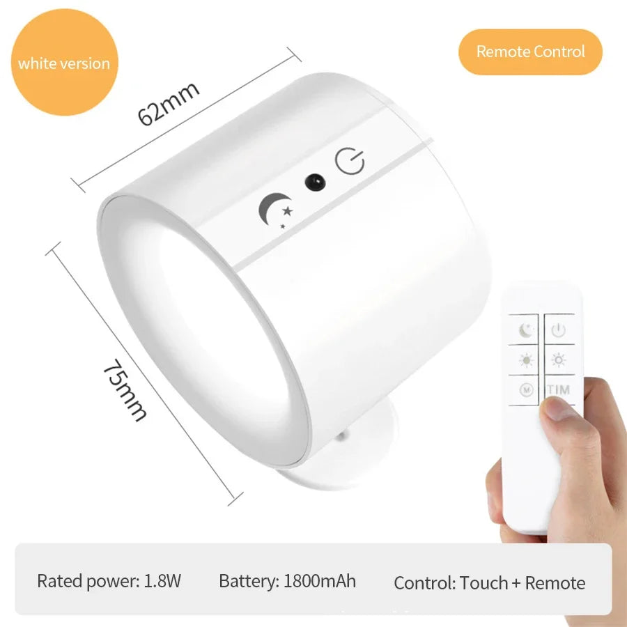 LED Wall Sconces with Touch Control, Double-Head Design, 360° Rotatable, 3-Color Options, Wireless Night Lights for Bedroom